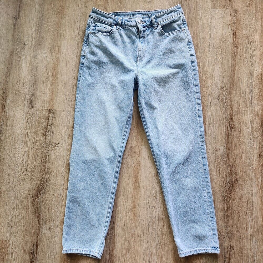 American Eagle Outfitters Strigid Jeans Womens 8 Blue Denim Mom Straight Stretch
